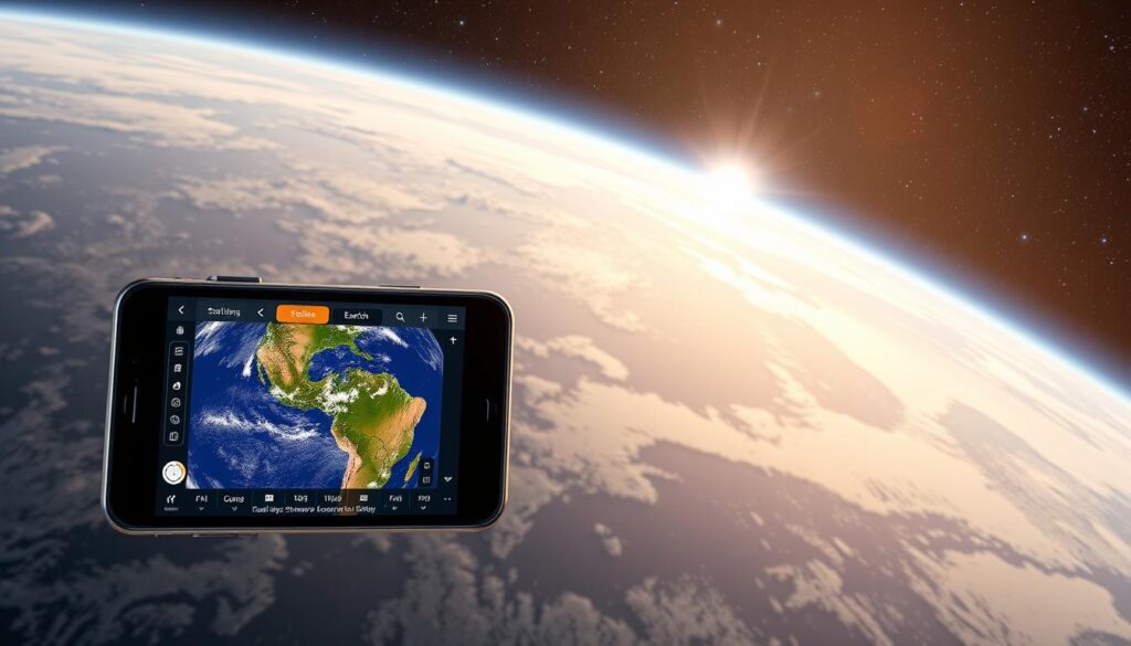 aplicativo de satélite em ação aplicativo de satélite em ação