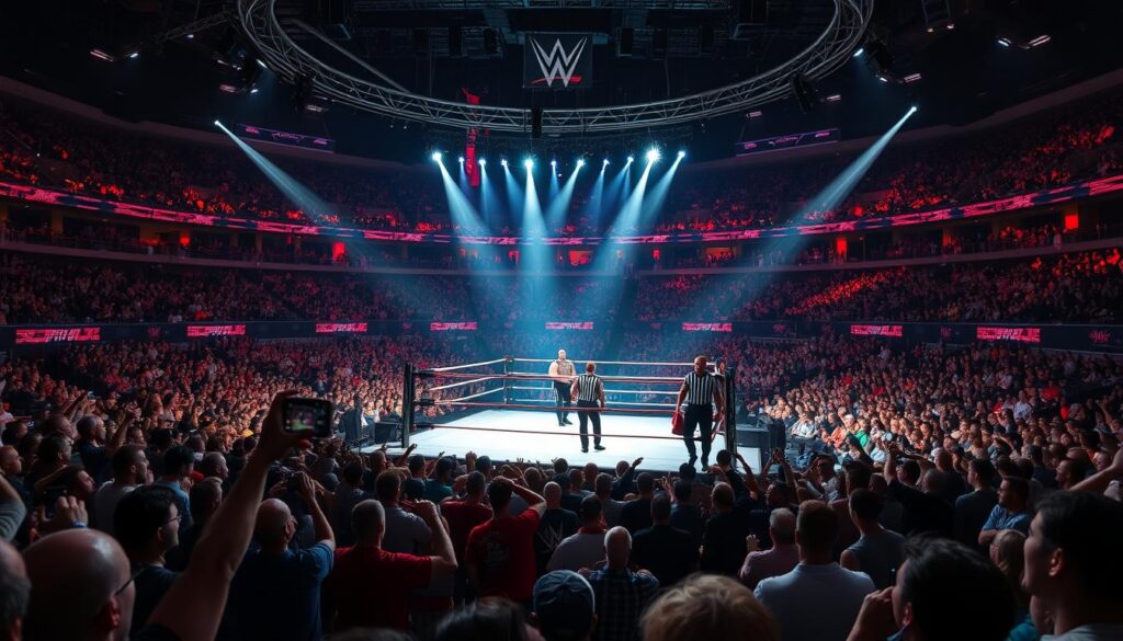 A bustling stadium filled with energetic fans, the stage illuminated by vibrant spotlights as larger-than-life wrestlers battle it out in the center of the ring. Dramatic camera angles capture the intense action, with close-ups highlighting the athletes' expressions of determination and the crowd's enthusiastic cheers. A sense of immersion and excitement permeates the scene, as if the viewer is right there, witnessing the WWE event unfold live and in person, without the need for costly tickets or travel. The overall atmosphere conveys the thrill of experiencing professional wrestling at its finest, all from the comfort of one's own device. A bustling stadium filled with energetic fans, the stage illuminated by vibrant spotlights as larger-than-life wrestlers battle it out in the center of the ring. Dramatic camera angles capture the intense action, with close-ups highlighting the athletes' expressions of determination and the crowd's enthusiastic cheers. A sense of immersion and excitement permeates the scene, as if the viewer is right there, witnessing the WWE event unfold live and in person, without the need for costly tickets or travel. The overall atmosphere conveys the thrill of experiencing professional wrestling at its finest, all from the comfort of one's own device.