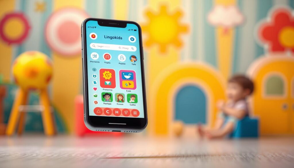 A sleek and intuitive mobile application, Lingokids, floats in the foreground against a vibrant, playful background. The app's colorful interface, featuring engaging educational games and interactive lessons, is showcased with a crisp, high-resolution rendering. Soft, warm lighting illuminates the scene, creating a welcoming and inviting atmosphere. The scene is captured from a slightly elevated angle, giving a sense of approachability and accessibility. The overall composition highlights the app's user-friendly design and its potential to revolutionize the way children learn and explore language.