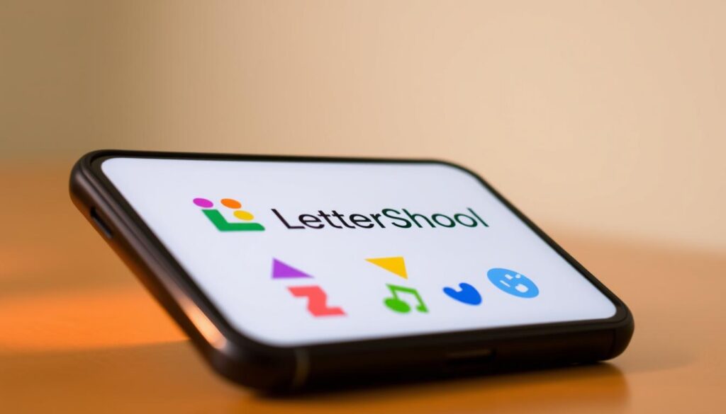 a photograph of the LetterSchool educational app interface, showcased on a mobile device screen with a minimalist, playful design. The app's logo is prominently displayed, along with a selection of colorful letters and shapes that children can interact with. The screen is well-lit, with a soft, warm lighting that creates a welcoming and engaging atmosphere. The mobile device is angled slightly, providing a clear and unobstructed view of the app's features. The background is blurred, putting the focus entirely on the app's user experience and inviting the viewer to download and start using it immediately. a photograph of the LetterSchool educational app interface, showcased on a mobile device screen with a minimalist, playful design. The app's logo is prominently displayed, along with a selection of colorful letters and shapes that children can interact with. The screen is well-lit, with a soft, warm lighting that creates a welcoming and engaging atmosphere. The mobile device is angled slightly, providing a clear and unobstructed view of the app's features. The background is blurred, putting the focus entirely on the app's user experience and inviting the viewer to download and start using it immediately.