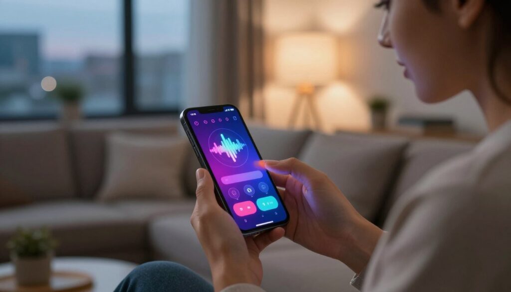 testando efeitos de voz no aplicativo de celular
